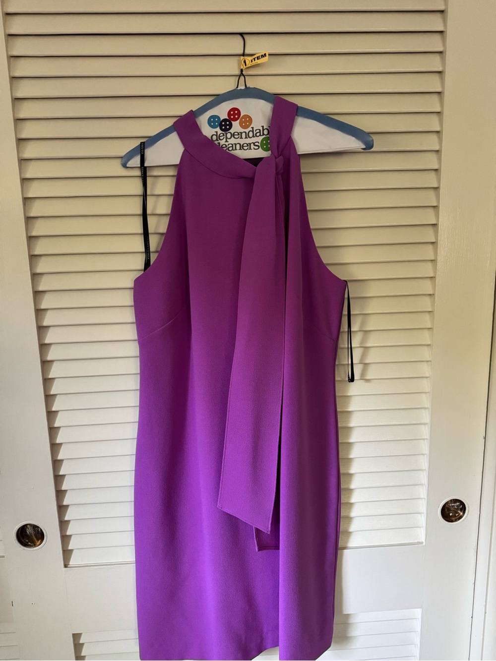 Vince Camuto Vibrant Purple One-Shoulder Shift Dress with Neck Tie